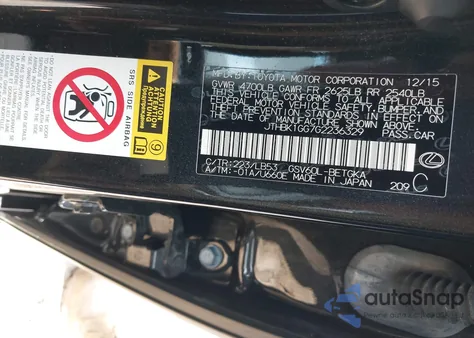 2016 Lexus Es 350 from USA, damaged, VIN JTHBK1GG7G2236329